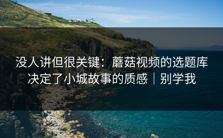 没人讲但很关键:蘑菇视频的选题库决定了小城故事的质感|别学我 没人讲但很关键:蘑菇视频的选题库决定了小城故事的质感|别学我