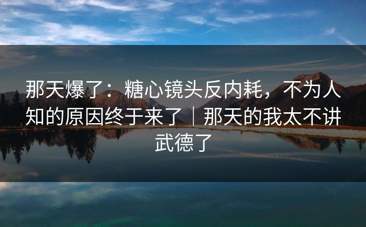 那天爆了:糖心镜头反内耗,不为人知的原因终于来了|那天的我太不讲武德了 那天爆了:糖心镜头反内耗,不为人知的原因终于来了|那天的我太不讲武德了